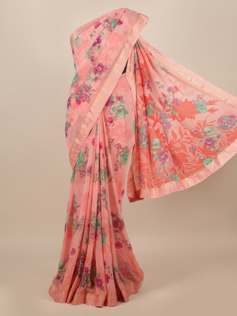 

Pothys Pink Floral Printed Poly Chiffon Saree