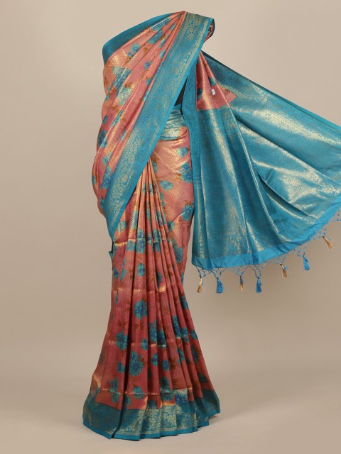 

Pothys Pink & Blue Woven Design Jute Silk Saree