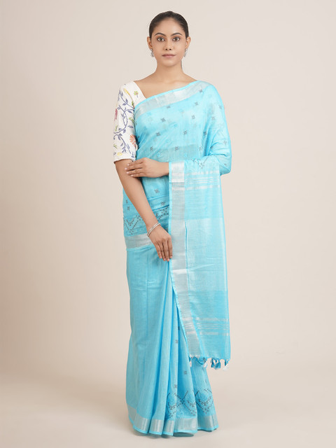 

Pothys Blue Linen Blend Saree