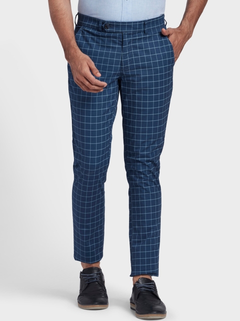 

ColorPlus Men Blue Checked Regular Trousers
