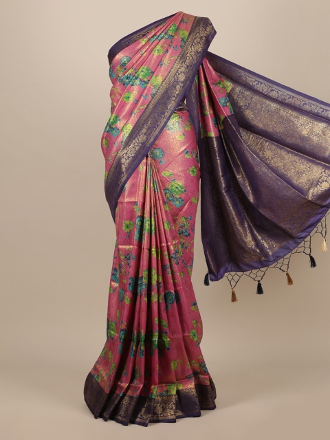 

Pothys Pink & Navy Blue Ethnic Motifs Zari Jute Silk Saree