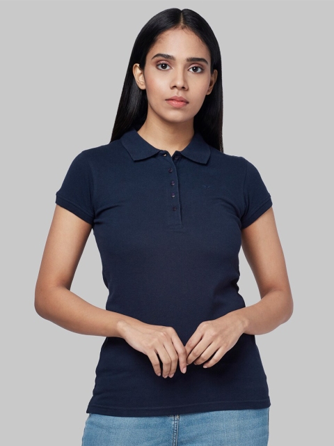 

Park Avenue Woman Women Blue 1 NA Polo Collar Indigo T-shirt Pockets Tshirts NA