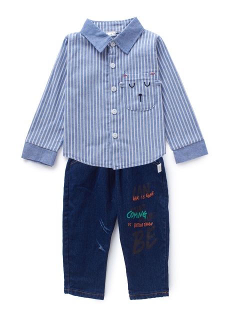 

Like A Boss Boys Blue & White Striped Shirt with Trousers