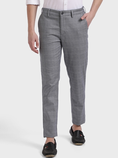 

ColorPlus Men Grey Textured Checked Regular Trousers