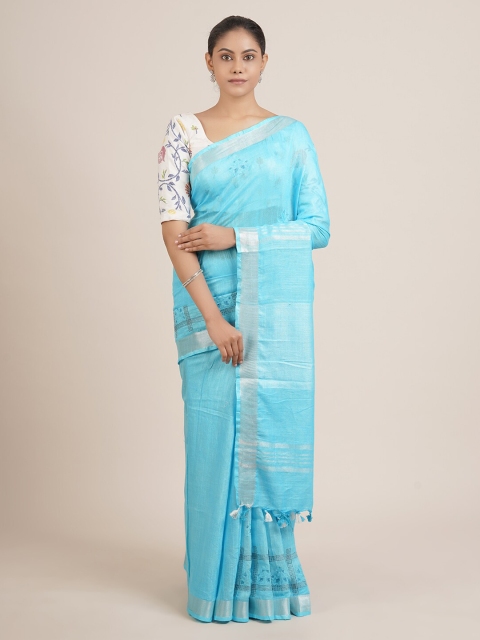 

Pothys Blue Linen Blend Saree