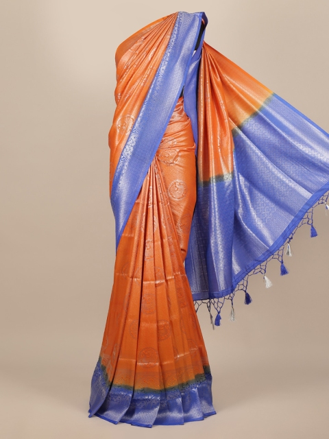 Pothys Orange & Blue Woven Design Jute Silk Saree
