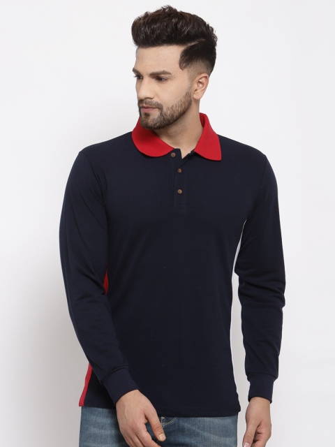 

Kalt Men Navy Blue Solid Polo Collar T-shirt