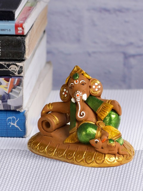 

Aapno Rajasthan Brown & Green Terracotta Sofa Ganesh Showpiece