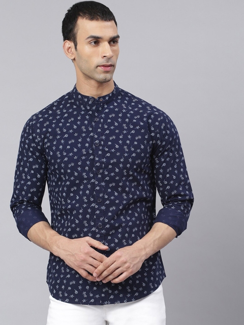 

Dennis Lingo Men Navy Blue Comfort Slim Fit Floral Printed Pure Cotton Casual Shirt