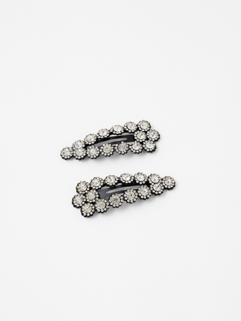 

Accessorize Women White & Black Set of 2 Embellished Tic Tac Hair Clip