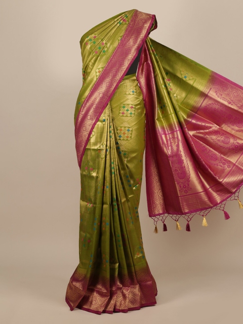 

Pothys Green & Pink Woven Design Zari Jute Silk Saree