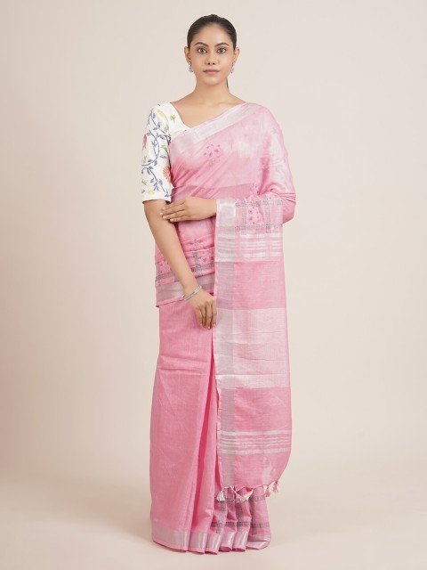

Pothys Pink Woven Design Linen Blend Saree
