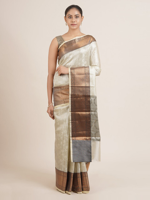 

Pothys Cream-Coloured Woven Design Tissue Saree