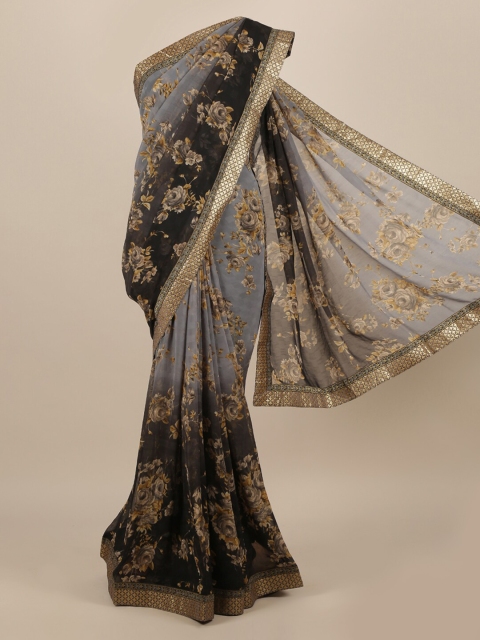 

Pothys Grey & Blue FloralPoly Chiffon Saree