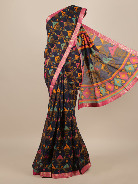 

Pothys Navy Blue Ethnic Motifs Jute Silk Saree