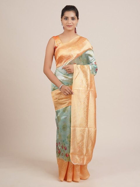 

Pothys Blue & Orange Woven Design Zari Jute Silk Saree