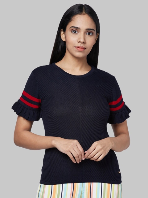 

Park Avenue Woman Women Blue 1 NA Colourblocked Henley Neck Drop-Shoulder Sleeves T-shirt