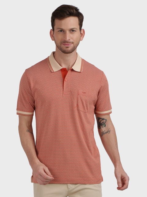

ColorPlus Plus Size Men Orange Printed Polo Collar T-shirt