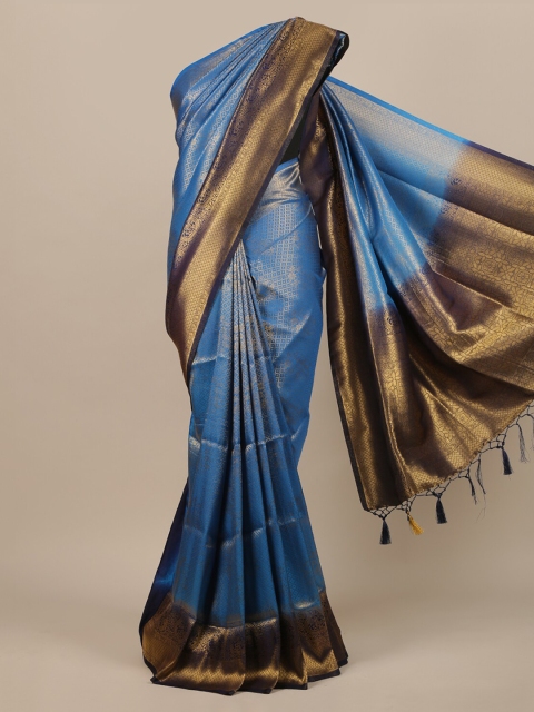 

Pothys Blue & Gold-Toned Woven Design Zari Jute Silk Saree