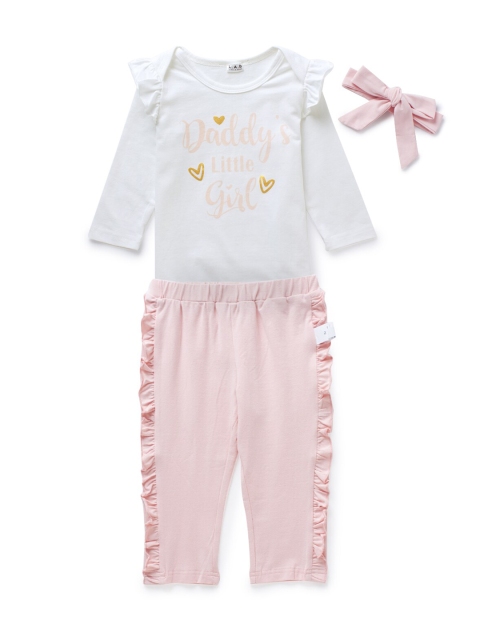 

Like A Boss Girls Pink & White Printed Top with Pyjamas & Hairband