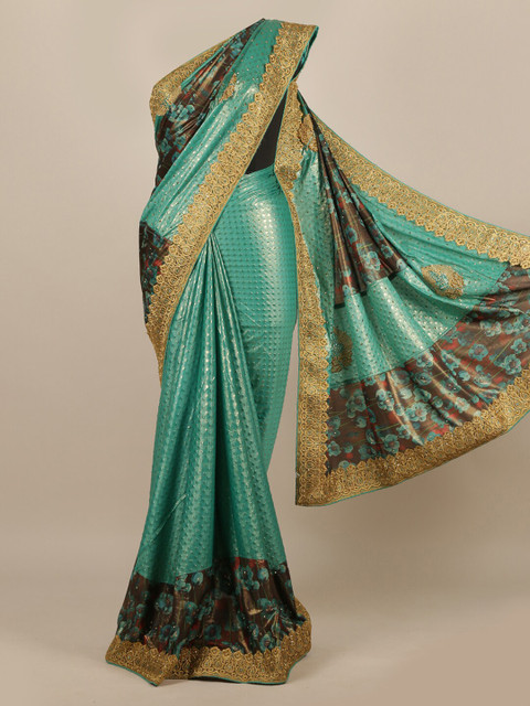 

Pothys Sea Green Woven Design Embroidered Jute Silk Saree