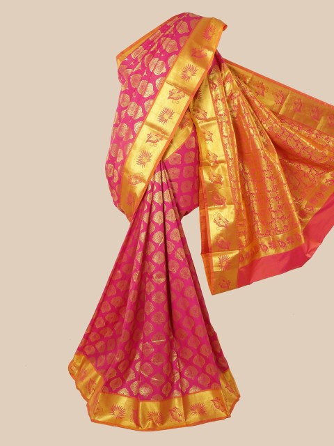 

Pothys Pink & Gold-Toned Ethnic Motifs Zari Pure Silk Kanjeevaram Saree