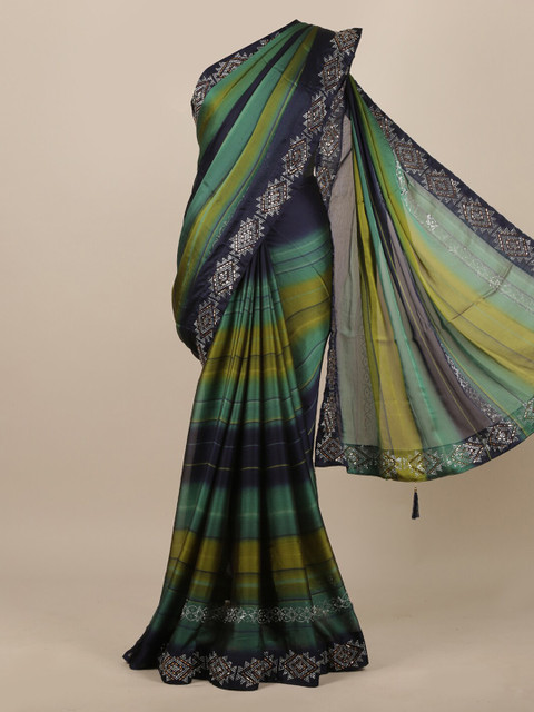 

Pothys Blue & Green Striped Beads & Stones Saree