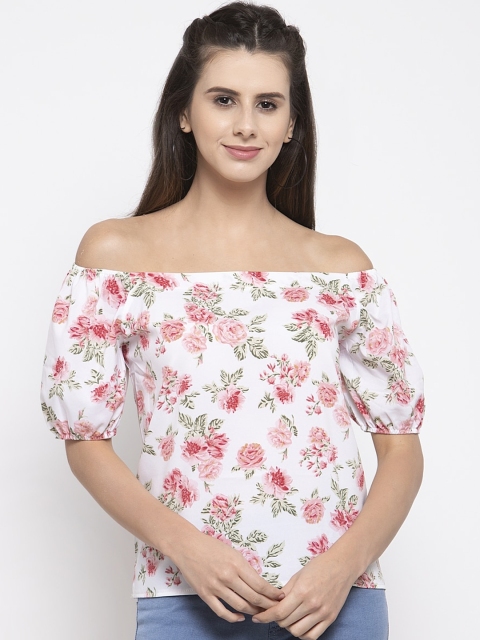 

Global Republic White & Pink Floral Off-Shoulder Bardot Top