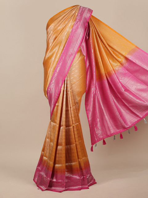 

Pothys Mustard Woven Design Zardozi Jute Silk Saree