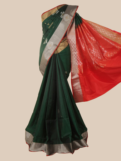 

Pothys Green & Orange Woven Design Zari Pure Silk Saree Kanjeevaram