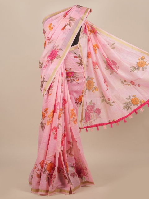 

Pothys Pink Floral Jute Silk Saree