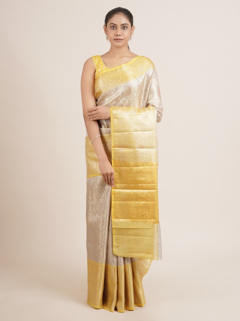 

Pothys Cream-Coloured & Yellow Woven Design Tissue Saree