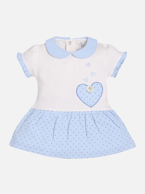 

BABY GO Infant Girls Blue & White Peter Pan Collar Cotton A-Line Dress