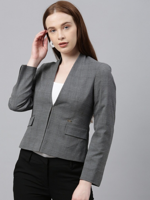 

Park Avenue Woman Grey Checked Single-Breasted Casual Blazer