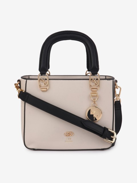 

LYN Cream-Coloured & Black Solid Handheld Bag
