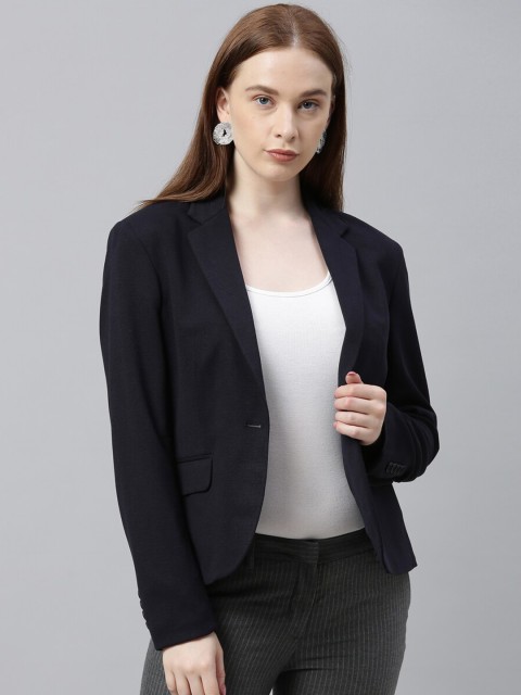 

Park Avenue Woman Navy Solid Single-Breasted Formal Blazer, Navy blue