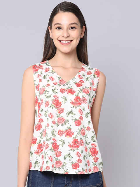 

CINNAMON CLOSET White & Pink Floral Regular Top