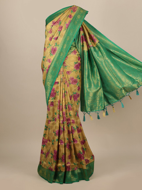 

Pothys Yellow & Pink Floral Zari Jute Silk Saree