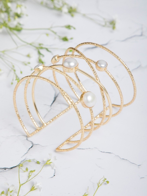

INDYA Women Gold & White Brass Gold-Plated Cuff Bracelet