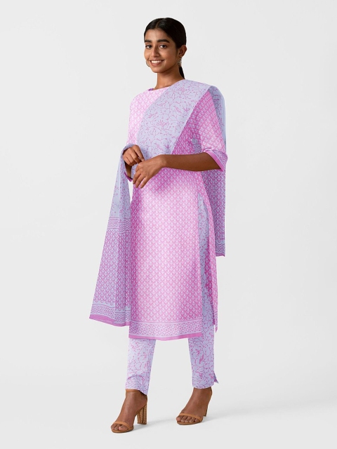 

Taneira Pink & White Printed Pure Cotton Unstitched Dress Material