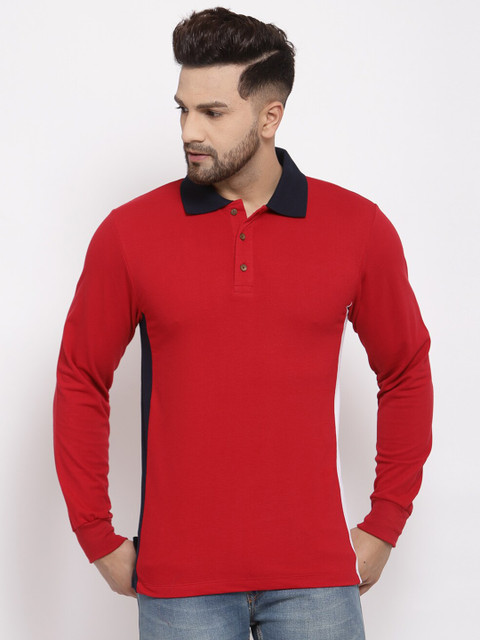 

Kalt Men Red Solid Polo Collar T-shirt
