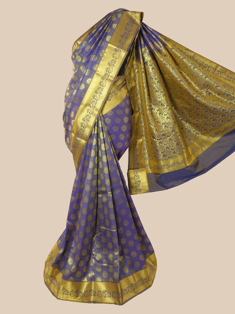 

Pothys Navy Blue & Golden Ethnic Motifs Zari Pure Silk Kanjeevaram Saree