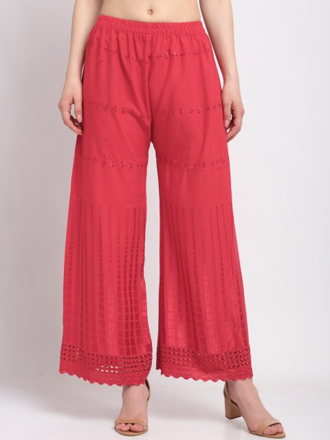 

KLOTTHE Women Fuchsia Floral Embroidered Ethnic Palazzos