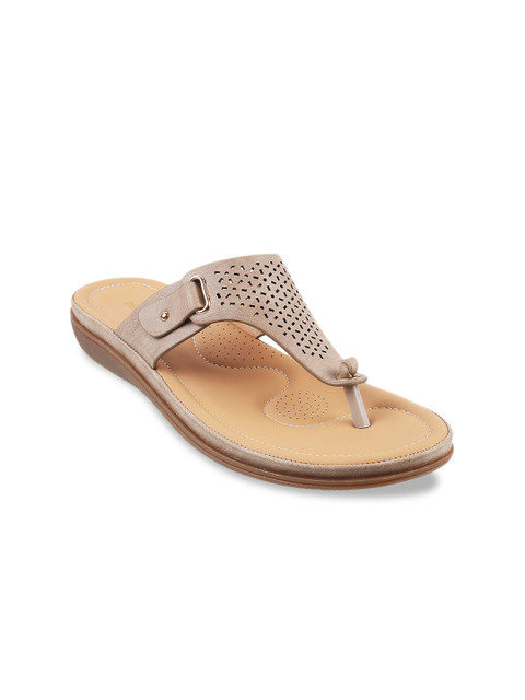 

Mochi Women Beige Embellished T-Strap Flats