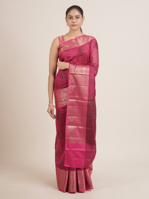

Pothys Magenta & Golden Ethnic Motifs Cotton Blend Saree