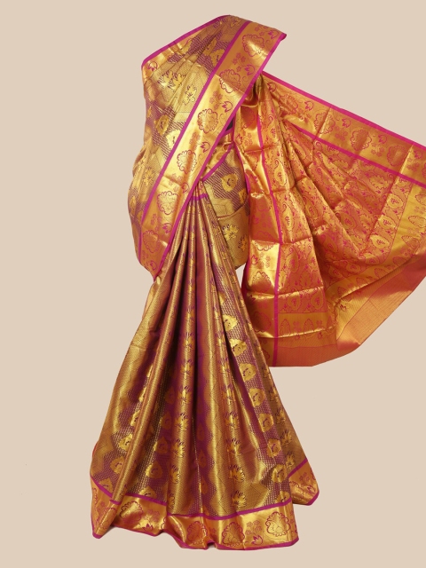 

Pothys Magenta & Gold Woven Design Zari Pure Silk Heavy Work Kanjeevaram Saree