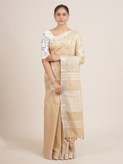 

Pothys Cream-Coloured Woven Design Linen Blend Saree