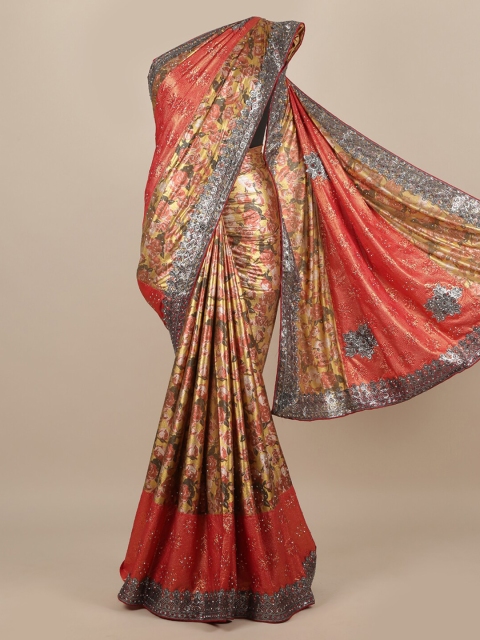 

Pothys Red & Golden Ethnic Motifs Zari Jute Silk Saree