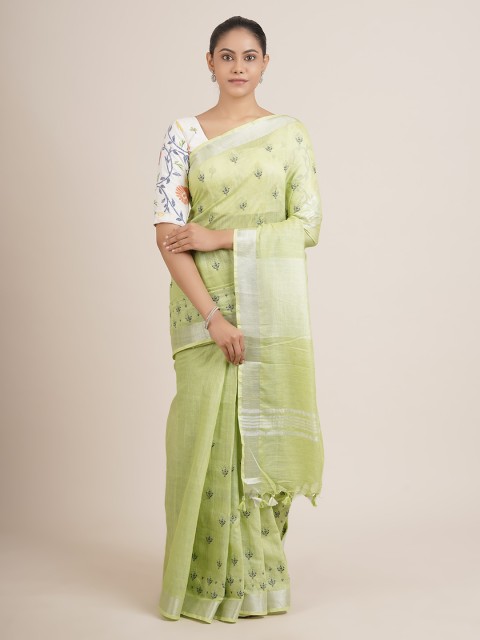 

Pothys Green Floral Woven Design Linen Blend Saree
