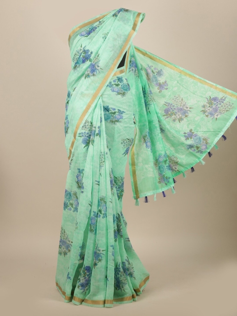 

Pothys Green Floral Jute Silk Saree
